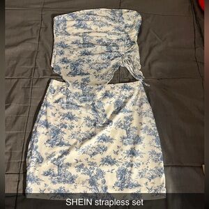SHEIN Blue and White Strapless Set